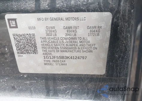 2019 Chevrolet Sonic Premier Auto z USA, uszkodzony, nr VIN 1G1JF5SB3K4124797